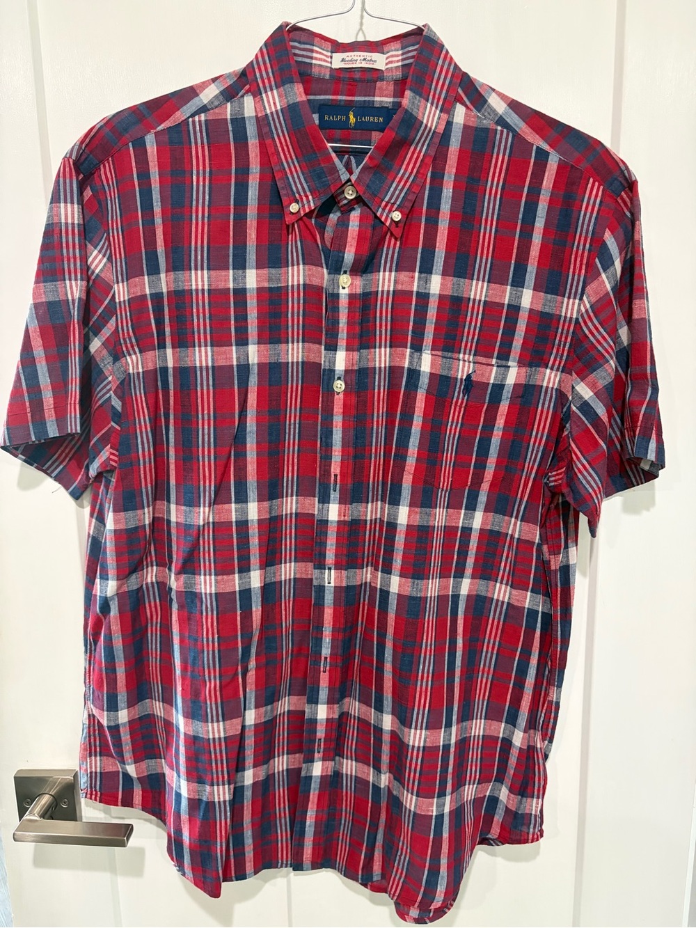 Ralph Lauren Red, Blue & White Plaid Short-Sleeve Button-Down Shirt